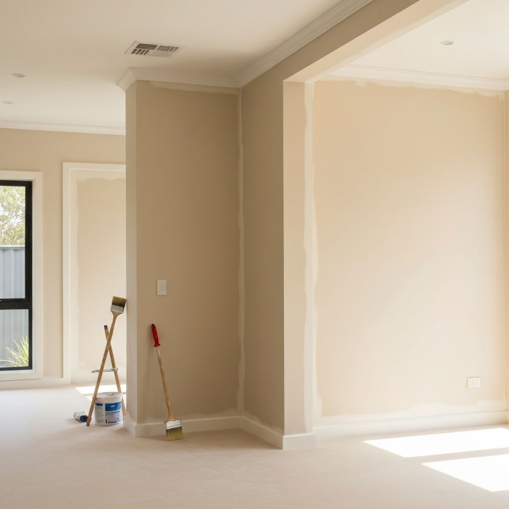 Freshly painted interior living room with smooth neutral walls